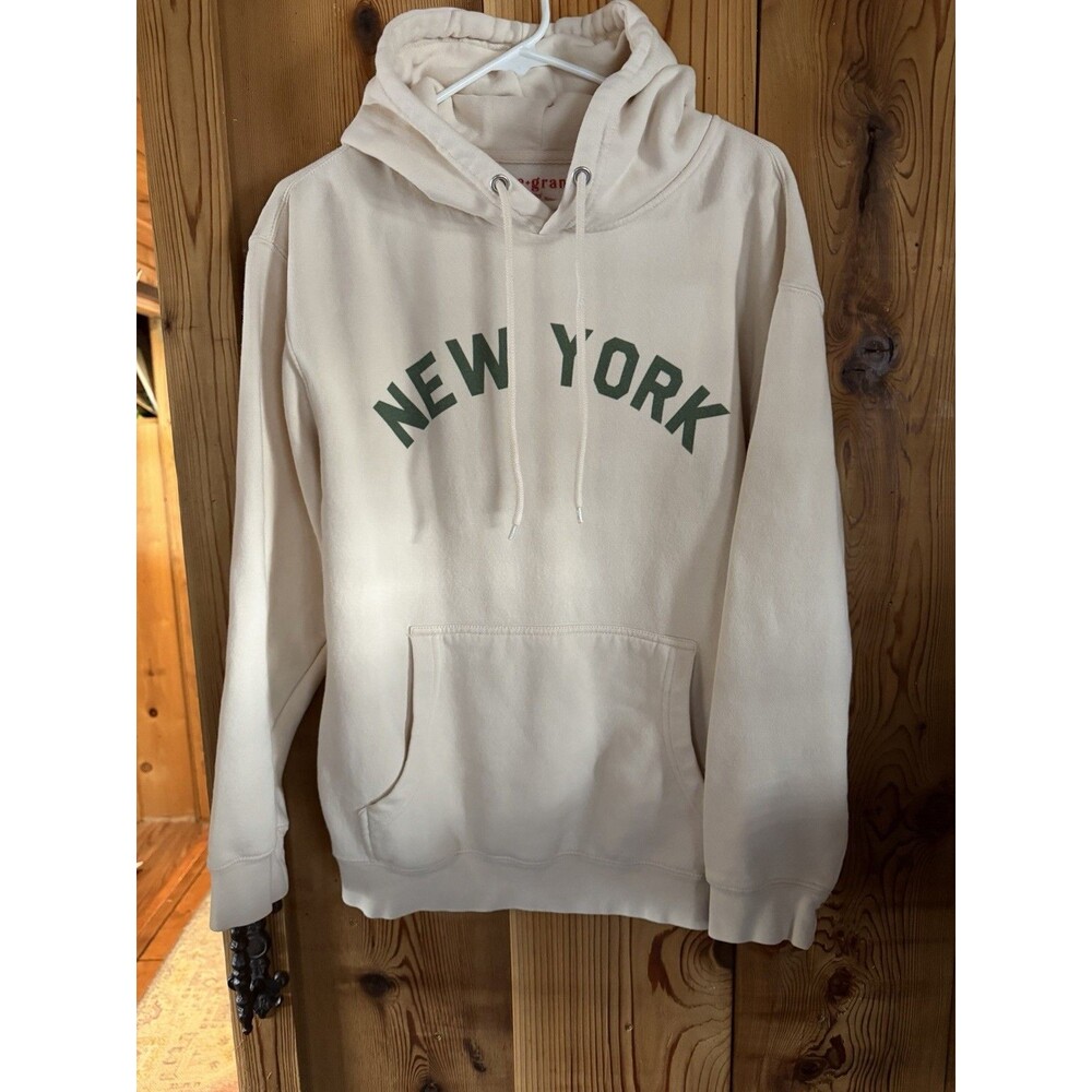 Mure and Grand New York Sweatshirt, Medium Cream And Green Hooded